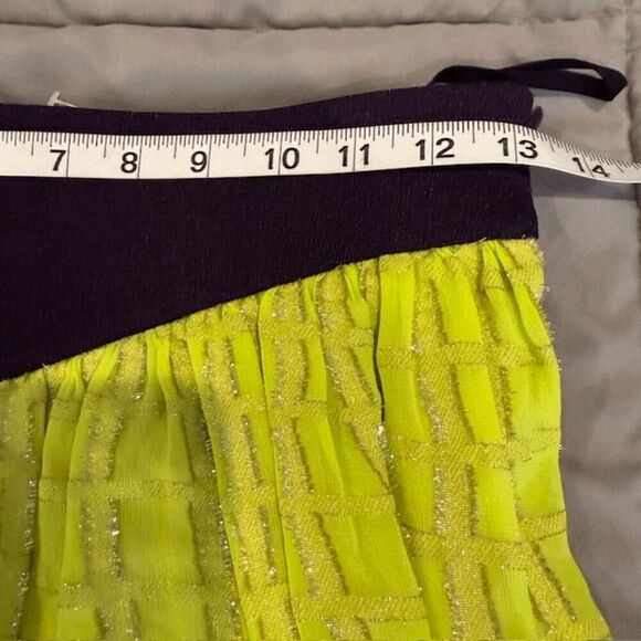 Tory Burch Colorblock Chiffon Skirt Lime with Silver Metallic Detail Size 4 - Picture 12 of 14